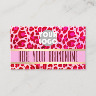 Roze leopard Patroon Aangepast Logo Foto Open uren Visitekaartje