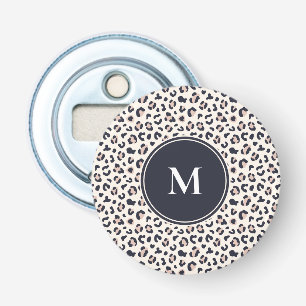 Roze Leopard patroon monogram Button Flesopener