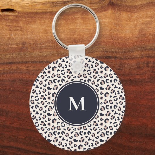 Roze Leopard patroon monogram Sleutelhanger (Achterkant)