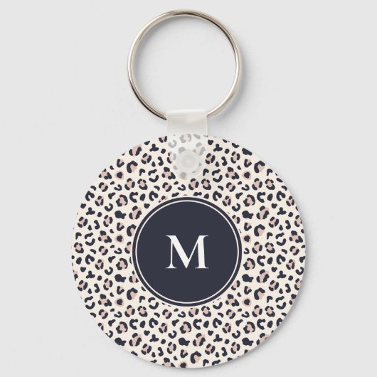 Roze Leopard patroon monogram Sleutelhanger (Achterkant)