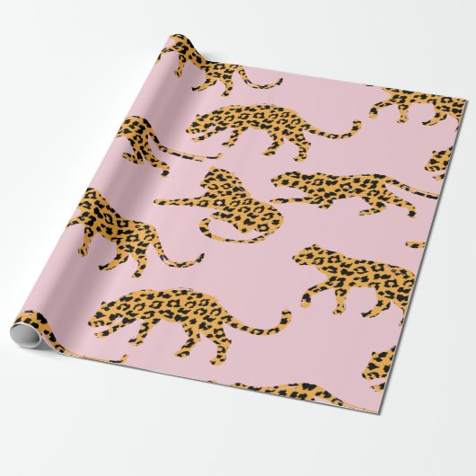 Roze leopard Pattern Cadeaupapier (Uitgerold)