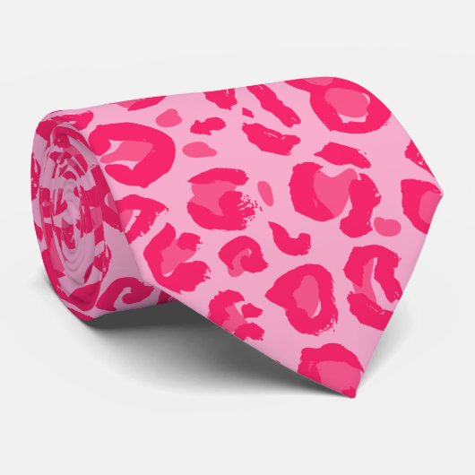 Roze leopard Pattern Stropdas (Opgerold)