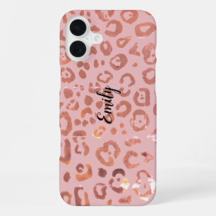 Roze Leopard Print Animal Print Patroon iPhone 16 Plus Hoesje