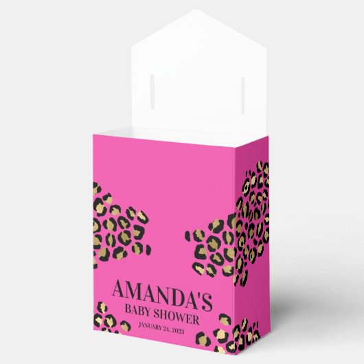 Roze Leopard Print Baby shower Bedankdoosjes (Geopend)