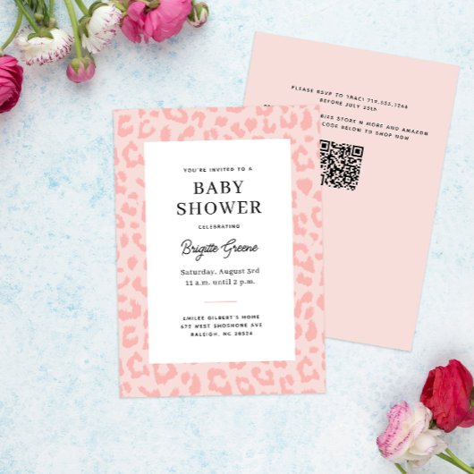 Roze Leopard Print Baby shower Kaart