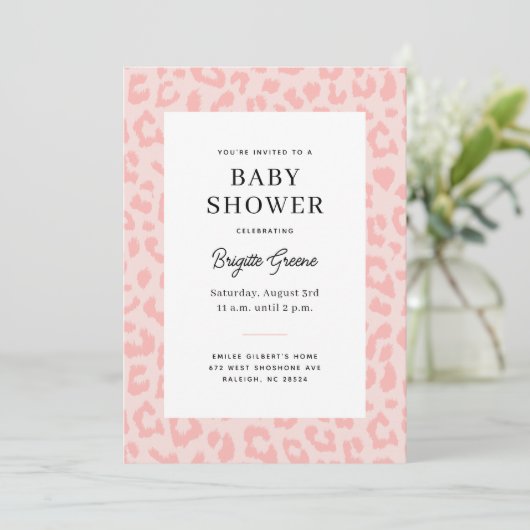 Roze Leopard Print Baby shower Kaart (Staand voorkant)
