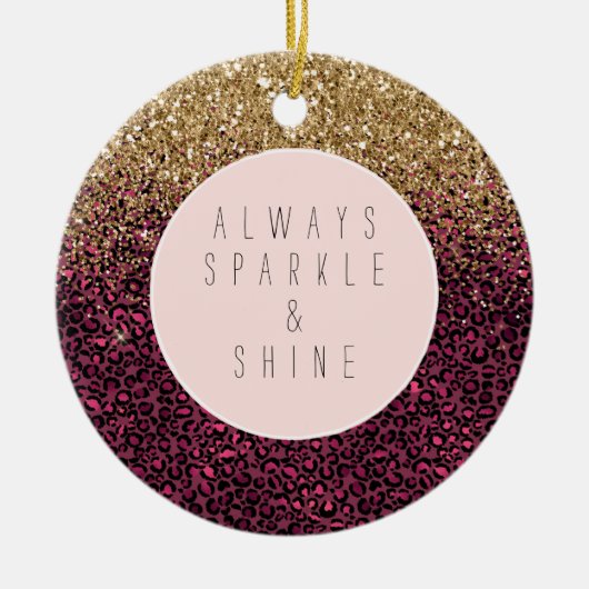 Roze leopard print Gold Glitz Keramisch Ornament (Voorkant)