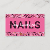Roze Leopard Print Gouden Folie QR Code Nail Tech Visitekaartje (Voorkant)