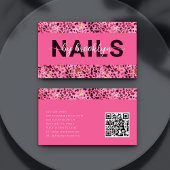 Roze Leopard Print Gouden Folie QR Code Nail Tech Visitekaartje