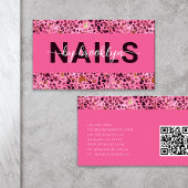 Roze Leopard Print Gouden Folie QR Code Nail Tech Visitekaartje