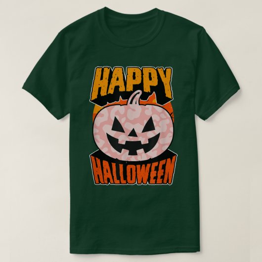 Roze leopard print Happy Halloween Party Jack O La T-shirt (Design voorkant)
