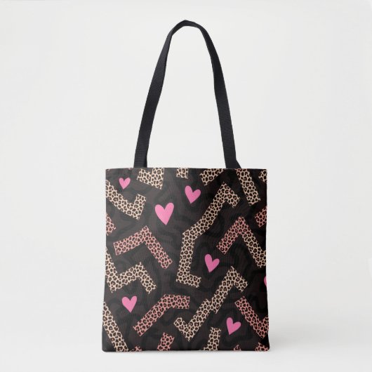 Roze Leopard Print Hart Canvas tas met Zigzag (Voorkant)