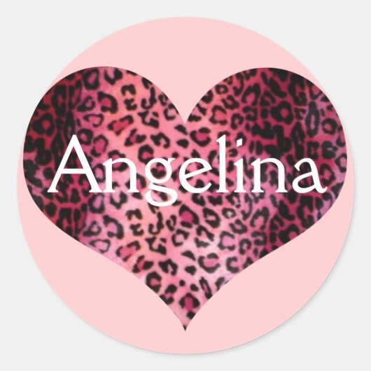 Roze Leopard Print Hartnaam Ronde Sticker (Voorkant)