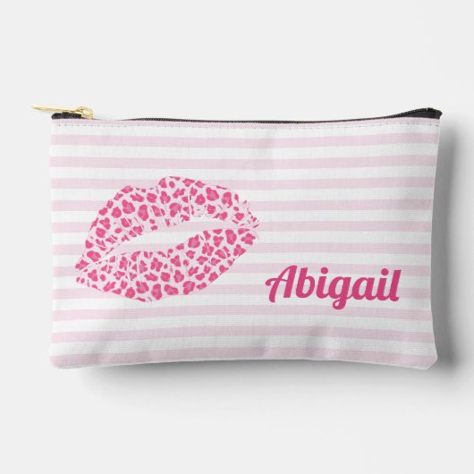 Roze Leopard Print Kiss - Gepersonaliseerd Etui (Voorkant)