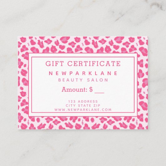 Roze Leopard Print Kiss Zakelijk Cadeaubon Visitekaartje (Achterkant)