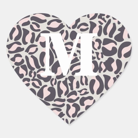 Roze Leopard Print Monogram Leopard Spots Safari Hart Sticker (Voorkant)