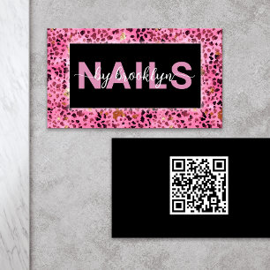 Roze Leopard Print Nails van QR Code Nail Tech Visitekaartje