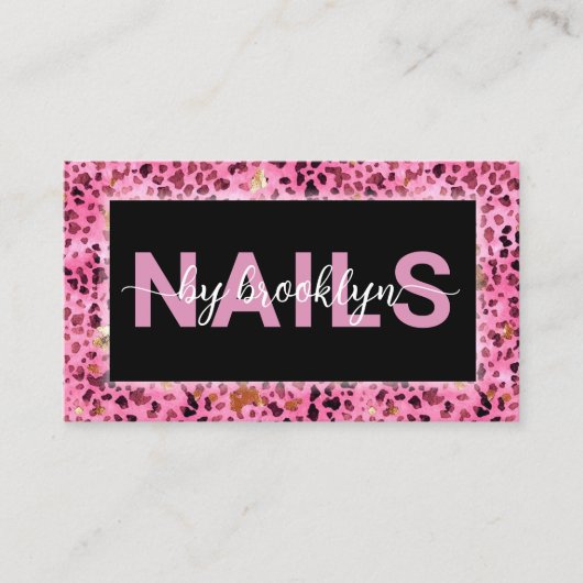 Roze Leopard Print Nails van QR Code Nail Tech Visitekaartje (Voorkant)