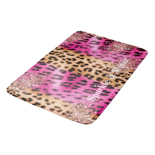 Roze Leopard Print Roos Gouden Glitzy Glitter Badmat (Gekanteld)