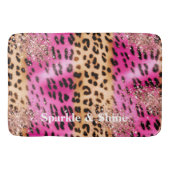 Roze Leopard Print Roos Gouden Glitzy Glitter Badmat (Voorkant)