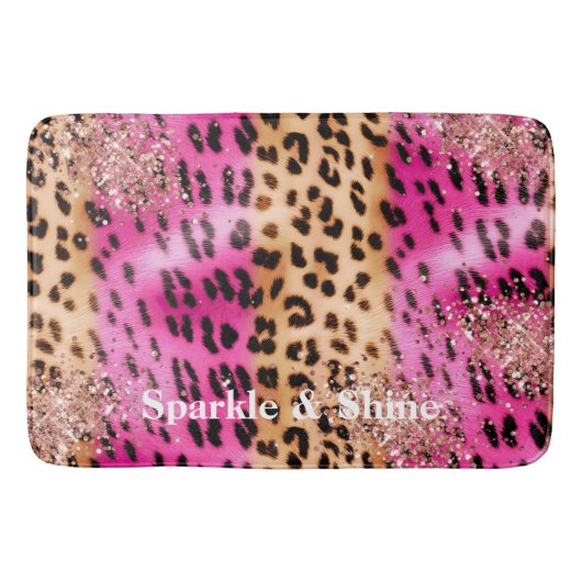 Roze Leopard Print Roos Gouden Glitzy Glitter Badmat (Voorkant)
