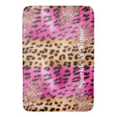 Roze Leopard Print Roos Gouden Glitzy Glitter Badmat (Voorkant Verticaal)