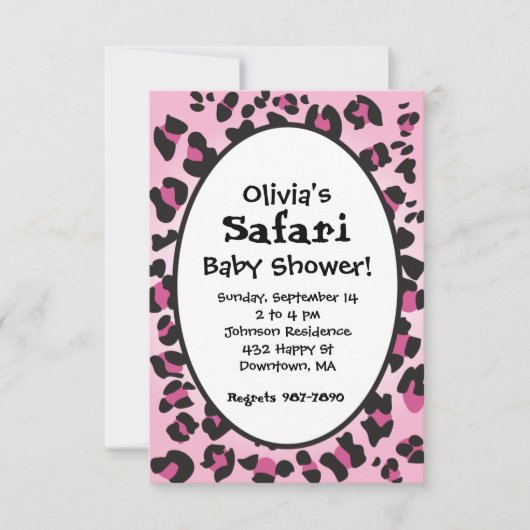 Roze leopard Print Safari Baby shower Invite Kaart (Voorkant)