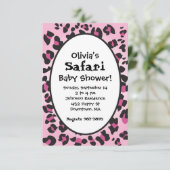 Roze leopard Print Safari Baby shower Invite Kaart (Staand voorkant)