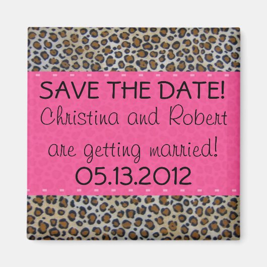 Roze & Leopard Print Sla de Datummagneet op Magneet (Voorkant)