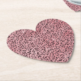 Roze leopard Print Sparkle Glitter Kartonnen Onderzetters