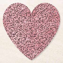 Roze leopard Print Sparkle Glitter Kartonnen Onderzetters