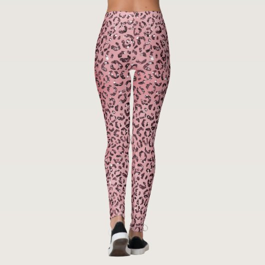 Roze leopard Print Sparkle Glitter Leggings (Achterkant)