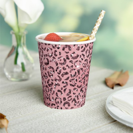 Roze leopard Print Sparkle Glitter Papieren Bekers (Insitu)