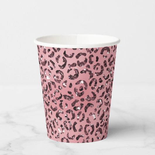 Roze leopard Print Sparkle Glitter Papieren Bekers (Links)