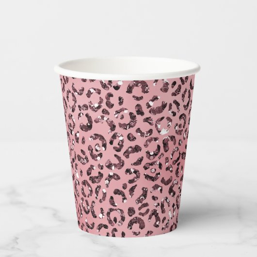 Roze leopard Print Sparkle Glitter Papieren Bekers (Voorkant)