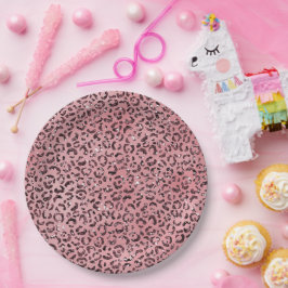 Roze leopard Print Sparkle Glitter Papieren Bordje