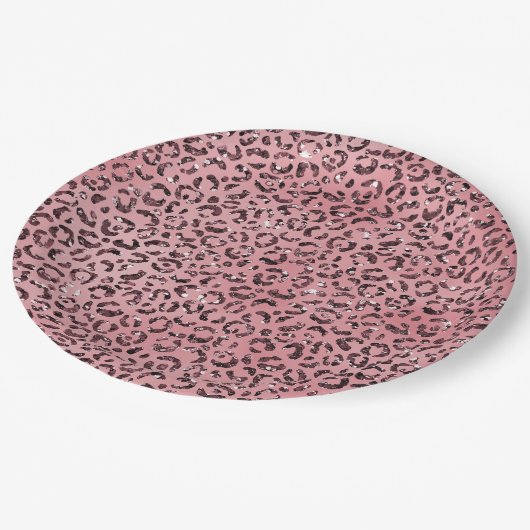 Roze leopard Print Sparkle Glitter Papieren Bordje (Gekanteld)