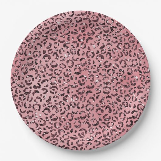Roze leopard Print Sparkle Glitter Papieren Bordje (Voorkant)