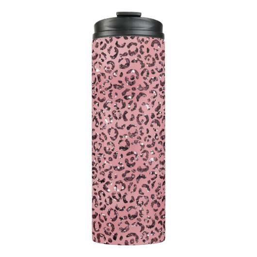 Roze leopard Print Sparkle Glitter Thermosbeker (Voorkant)
