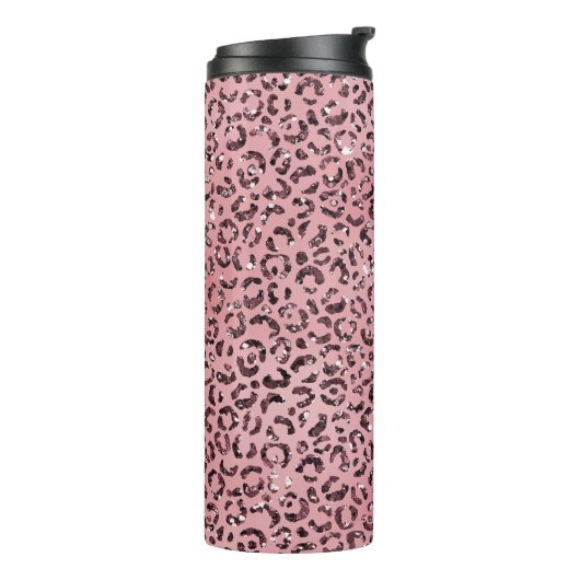 Roze leopard Print Sparkle Glitter Thermosbeker (Gedraaid links)