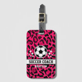 Roze Leopard Print Voetbal coach naam Bagagelabel (Voorkant (verticaal))