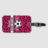 Roze Leopard Print Voetbal coach naam Bagagelabel (Voorkant (horizontaal))