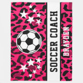Roze Leopard Print Voetbal coach naam Fleece Deken (Voorkant)