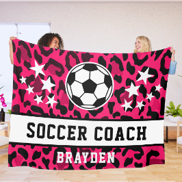 Roze Leopard Print Voetbal coach naam Fleece Deken