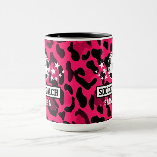 Roze Leopard Print Voetbal coach naam Mok (Midden)