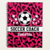 Roze Leopard Print Voetbal coach naam Planner (Voorkant)