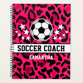 Roze Leopard Print Voetbal coach naam Planner