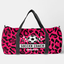 Roze Leopard Print Voetbal coach naam Plunjezak