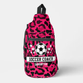 Roze Leopard Print Voetbal coach naam Sling Bag (Voorkant)