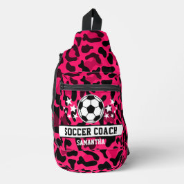 Roze Leopard Print Voetbal coach naam Sling Bag
